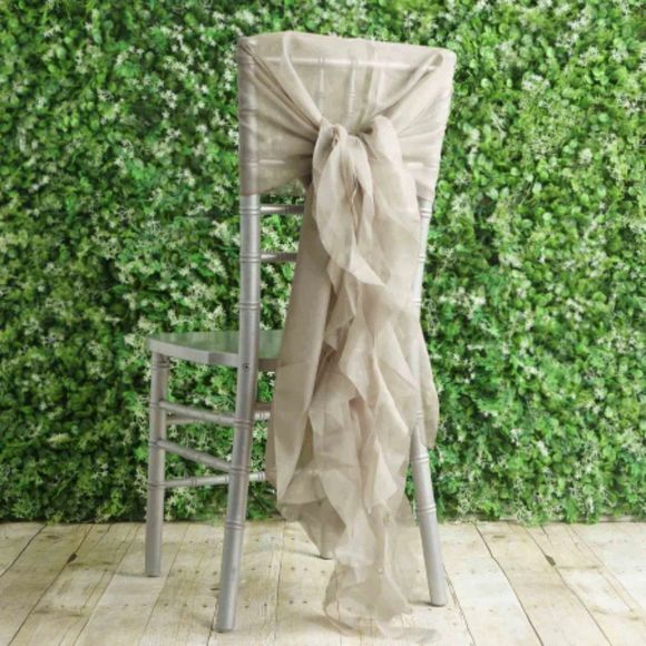1 Set Natural Chiffon Hoods With Ruffles Willow 250 Chair Sashes - Picture 1 of 3